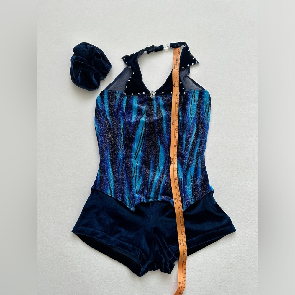Figure Skating/Dance Wear - Halter Short One Piece-Blue-Scrunchie- Size 12 (Est) - Picture 7 of 11
